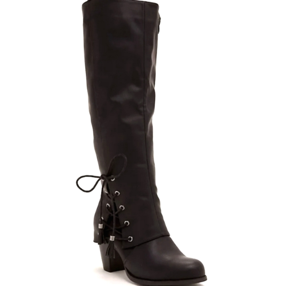 NEW Torrid Black Zip Up Knee Heeled Boots w/Side Tie - Size 9